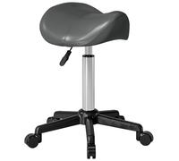 HOMCOM Tabouret à roulettes, Tabouret de Massage avec Hauteur réglable 45-57 cm et Selle Ergonomique, Chaise de Travail à roulettes pivotant 360°, pour Salon de Massage, Tatouage, Clinique, Spa, Gris