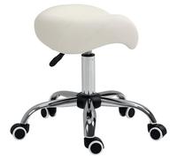 HOMCOM Tabouret à roulettes, tabouret de massage avec hauteur réglable 49-61 cm et selle ergonomique, chaise de travail à roulettes pivotant 360°, pour salon de massage, tatouage, clinique, spa, blanc