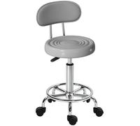 HOMCOM Tabouret à roulettes, tabouret de massage avec hauteur réglable 70-86 cm, dossier et repose-pieds, chaise de travail à roulettes pivotant, pour salon de massage, tatouage, clinique, spa, blanc