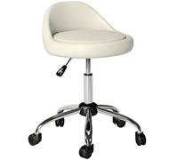 HOMCOM Tabouret à roulettes Tabouret de Travail pivotant 360° Hauteur réglable 53-73 cm Tabouret de Bureau revêtement synthétique Blanc