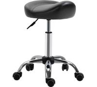 HOMCOM Tabouret à roulettes Tabouret de travail réglable en hauteur avec roulettes Tabouret de salon pivotant pour massage Similicuir noir 48 x 48 x 54-69 cm