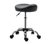 HOMCOM Tabouret à roulettes Tabouret de Travail réglable en Hauteur avec roulettes Tabouret de Salon pivotant pour Massage Similicuir Noir 48 x 48 x 54-69 cm