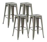 Lot De 4 Tabourets De Bar Industriel Empilables Hauteur Assise 76 Cm Métal Argenté