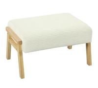 HOMCOM Tabouret avec Coussin d'assise Doux et Pieds en Bois Aspect Velours côtelé pour Chambre à Coucher, Salon, Blanc crème