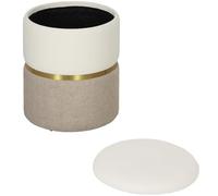 HOMCOM Tabouret avec espace de rangement, tabouret avec couvercle, anneau en métal, design bicolore, repose-pieds, rond, rembourré, chenille, 36 x 36 x 44 cm, blanc crème