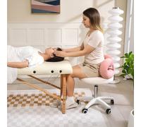 HOMCOM Tabouret avec Roulettes Dossier Hauteur Réglable 63-77 cm Tapissé en Tissu de Peluche Blanc et Rose