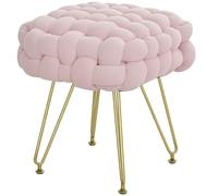 HOMCOM Tabouret carré avec Repose-Pieds tissé avec Pieds en métal, Tabouret de Coiffeuse rembourré en Velours pour Chambre à Coucher, Rose