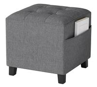 HOMCOM Tabouret carré Petit Pouf avec Poche latérale 35x35x35cm Gris