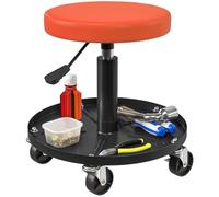 HOMCOM Tabouret d'atelier 5 roulettes 360° Hauteur Réglable 38-50 cm Orange | Tabouret de Mécanicien, Plateau à Outils, Siège d'Atelier pour Garage, Charge Maximale 135 kg