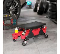 HOMCOM Tabouret d'atelier mobile 135 kg, tabouret de mécanicien avec roulettes rotatif à 360° avec plateaux, 86x33x33cm, rouge
