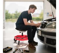 HOMCOM Tabouret d'Atelier Mobile avec Plateau Magnétique Roulettes Hauteur Réglable de 52-59,5 cm Charge 135 kg pour Garage Rouge