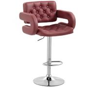 HOMCOM Tabouret de bar avec dossier et accoudoirs, hauteur réglable et repose-pieds, simili-cuir rouge