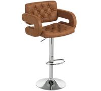 HOMCOM Tabouret de bar avec dossier et accoudoirs, hauteur réglable et repose-pieds, similicuir marron