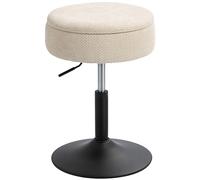 HOMCOM Tabouret de Bar avec Rangement, réglable en Hauteur, Tabouret de Cuisine, Rond, pivotant, tapissé en Chenille, Base en Acier, Design à Boutons, tapissé, pour Le Salon, la Salle à Manger, Le