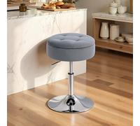 HOMCOM Tabouret de bar, chaise de bar avec rangement et base en métal, assise velours capitonné, 39 x 39 x 49-65 cm, gris