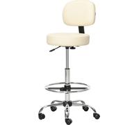HOMCOM Tabouret de bar Chaise pivotante Chaise de bar à hauteur réglable avec roulettes en cuirPolyuréthaneTabouret de travail Tabouret de bureau pivotant à 360° avec dossier Rembourré Beige 56 x 57 x