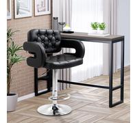 HOMCOM Tabouret de Bar Haut avec Dossier et Accoudoirs, Pivotant avec Hauteur Réglable et Repose-Pieds, Simili Cuir Noir