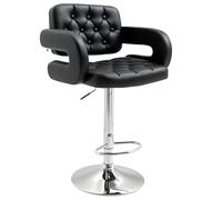 HOMCOM Tabouret de Bar Haut avec Dossier et accoudoirs, Tabouret de Cuisine Moderne pivotant avec Hauteur réglable et Repose-Pieds, Simili Cuir, 61x50x94-114cm, Noir