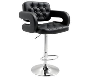 HOMCOM Tabouret de Bar Haut avec Dossier et accoudoirs, Tabouret de Cuisine Moderne pivotant avec Hauteur réglable et Repose-Pieds, Simili Cuir, 61x50x94-114cm, Noir