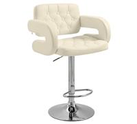 HOMCOM Tabouret de bar haut avec dossier et accoudoirs, tabouret de cuisine pivotant moderne avec hauteur réglable et repose-pieds en cuir synthétique blanc, 64 x 50 x 94-114 cm