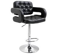 Tabouret De Bar Réglable En Hauteur Revêtement Synthétique Noir