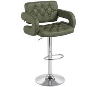 HOMCOM Tabouret de bar pivotant avec siège extra large, tabouret de bar rembourré en cuir synthétique réglable avec dossier, accoudoirs et repose-pieds, chaise de bar pour bistrot, cuisine, vert