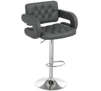 HOMCOM Tabouret de bar pivotant avec siège extra large, tabouret de bar rembourré en cuir synthétique réglable avec dossier, accoudoirs et repose-pieds, chaise de bar pour bistrot, cuisine, gris