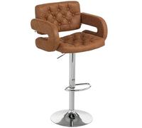 HOMCOM Tabouret de bar pivotant avec siège extra large, tabouret de bar rembourré en cuir synthétique réglable avec dossier, accoudoirs et repose-pieds, chaise de bar pour bistrot, cuisine, marron