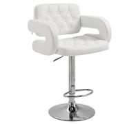 HOMCOM Tabouret de bar pivotant chaise de bar réglable en hauteur avec dossier repose-pieds et accoudoirs 61x50x94-114cm blanc
