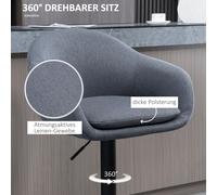 HOMCOM Tabouret de Bar Réglable avec Repose-pieds et Dossier Capacité 110kg Design Lin Dimension 54x54x112cm Couleur Gris