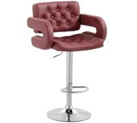 HOMCOM Tabouret de Bar réglable en Hauteur, Tabouret de Cuisine Haut en PU avec Dossier, Repose-Pieds, accoudoirs et Assise rembourrée, Structure en Acier, pivotant à 360°, pour îlot, Rouge vin