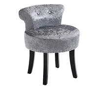 HOMCOM Tabouret de Coiffeuse avec Pieds en Bois d'hévéa, Tabouret de Coiffeuse en Velours glacé pour Salon, Chambre à Coucher, Gris
