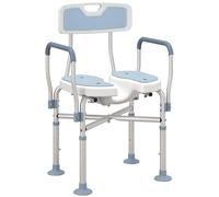 HOMCOM Tabouret de Douche avec siège rembourrée en U amélioré et accoudoirs, Chaise de Douche, Tabouret de Bain, Hauteur réglable 83-91,5 cm, Cadre en Aluminium et Pieds antidérapants, Bleu