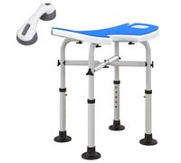 HOMCOM tabouret de douche chaise de bain, hauteur réglable, assise rembourrée confortable, idéal pour seniors, bleu foncé Aosom France