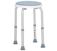 HOMCOM Tabouret de Douche Siège de Bain Hauteur Réglable 35,5-48,5 cm Pivotant à 360° en Aluminium avec Pieds Antidérapants en Caoutchouc TPR Max 135 kg Blanc et Bleu