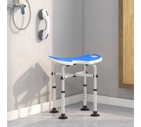 HOMCOM Tabouret de douche siège de douche hauteur ajustable 39-51,5 cm barre d'appui à ventouse patins à ventouse bleu foncé