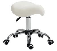 HOMCOM Tabouret de Maquillage pivotant à 360° réglable en Hauteur pour Salon de Massage, Spa, Fauteuil hydraulique Roulant en Simili Cuir, Tabouret de mobilité, crème