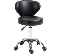 HOMCOM Tabouret à roulettes, Hauteur Réglable 73-88cm Dossier Noir | Tabouret de Massage en PU, Chaise de Travail Pivotant 360°, Cadre en Acier, pour Salon de Massage, Tatouage, Clinique, Spa