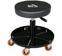 HOMCOM Tabouret de mécanicien, Hauteur Réglable, Siège Pivotant, Noir