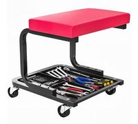 HOMCOM Tabouret de mécanicien Tabouret d'atelier Mobile Charge 135 kg, Plateau Outils Inclus, siège d'atelier avec roulettes Lisses pivotant à 360°, pour Entretien réparation Automobile Garage, Rouge