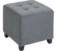 HOMCOM Tabouret de pied, pouf carré, ottomane avec aspect lin, pieds en bois, repose-pieds, tabouret rembourré pour salon, chambre à coucher, gris, 35 x 35 x 35 cm