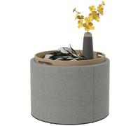 HOMCOM Tabouret de Rangement avec Couvercle Rabattable 56x56x42cm Gris | Repose-pieds rond, cube d'assise, pouf, tabouret rembourré avec pieds en bois, finition velours.