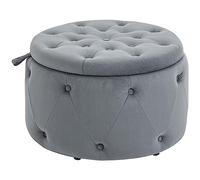 HOMCOM Tabouret de rangement avec couvercle, rembourré, Gris Ø60x40 cm