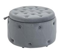 HOMCOM Pouf avec espace de rangement, pouf rembourré boîte de rangement avec couvercle, ottomane ronde, coffre de siège avec aspect velours, boutons pour le salon, gris, Ø60 x 40 cm