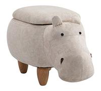 HOMCOM Tabouret de Rangement Hippopotame Mignon décoration Repose-Pieds Cadre en Bois Pieds avec Couvercle rembourré Ottoman Animal mobilier crème 36 x 65 cm