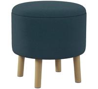HOMCOM Tabouret de Rangement Rond en Tissu de Lin avec Dessus Amovible, Assise rembourrée, Espace caché et Pieds en Bois pour Le Salon, Bleu