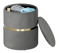 HOMCOM Tabouret de Rangement Rond, Pouf Vanity, rembourré, Gris | Tissu aspect velours, dessus amovible, espace caché, salon, chambre