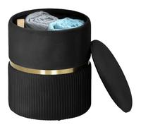 HOMCOM Tabouret de Rangement Rond, Pouf Vanity, rembourré, Noir | Tissu aspect velours, dessus amovible, espace caché, salon, chambre