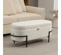 HOMCOM Tabouret de rangement, Tabouret rembourré avec couvercle et espace de rangement, Pieds en acier, Tabouret rembourré avec revêtement en Fleece, Blanc crème