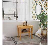 HOMCOM Tabouret de Salle de Bain en Bambou avec Étagère Banquette de Bain Imperméable et Robuste pour Salon SPA 47,5x26x44,5 cm Naturel